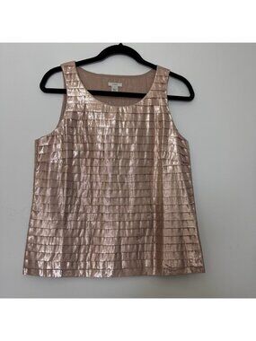 J.Crew Metallic Rose Gold Strati Sleeveless Blouse Size L Tiered Zip Side